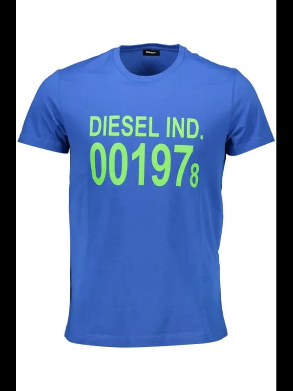 Diesel Kurzarmshirt Blau mit Logo Print, Größe 2XL