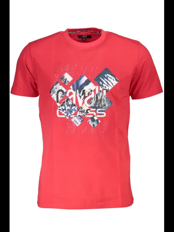 Cavalli Class Cavalli Kurzarm TShirt Rot Rundhals Logo, Größe XL