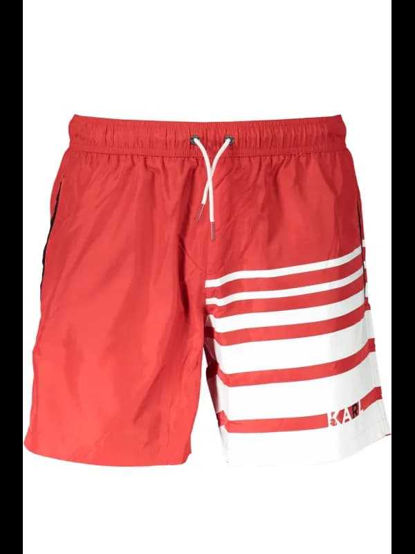 Karl Lagerfeld Beachwear KL Badeshorts Rot mit Taschen und I, Größe 2XL