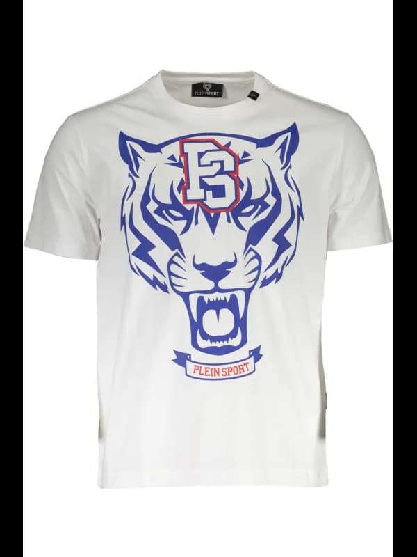 Plein Sport Weißes Kurzarmshirt mit Rundhals und Logo Print, Größe 2XL