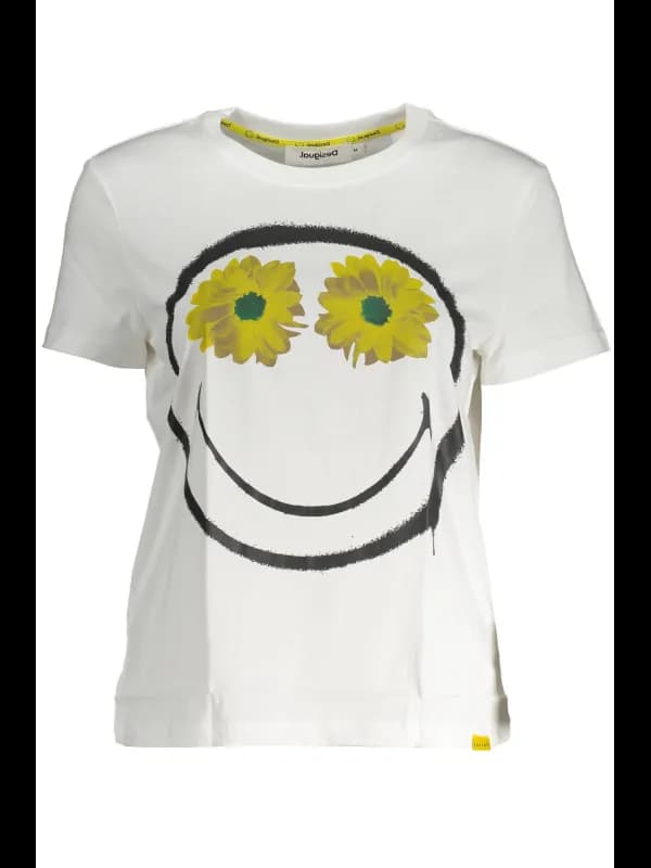 Desigual Logo Kurzarmshirt Rundhals Bianco T-Shirt, Größe XL