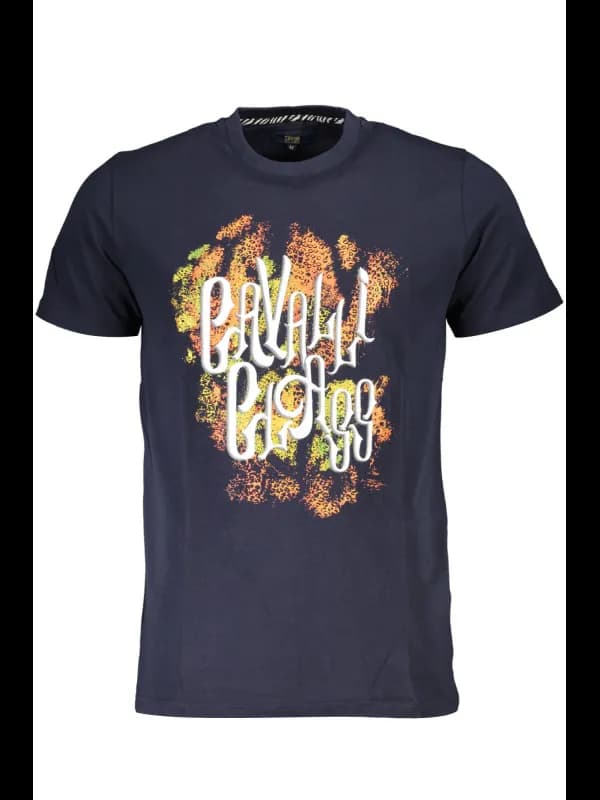 Cavalli Class Cavalli Kurzarmshirt Blau Rundhals Logo, Größe 2XL
