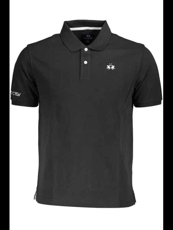 LA MARTINA Poloshirt Schwarz Kurzarm mit Stickerei Logo, Größe XL