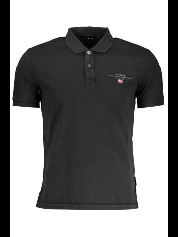 Napapijri Poloshirt Schwarz mit Stickerei und Logo, Größe XL