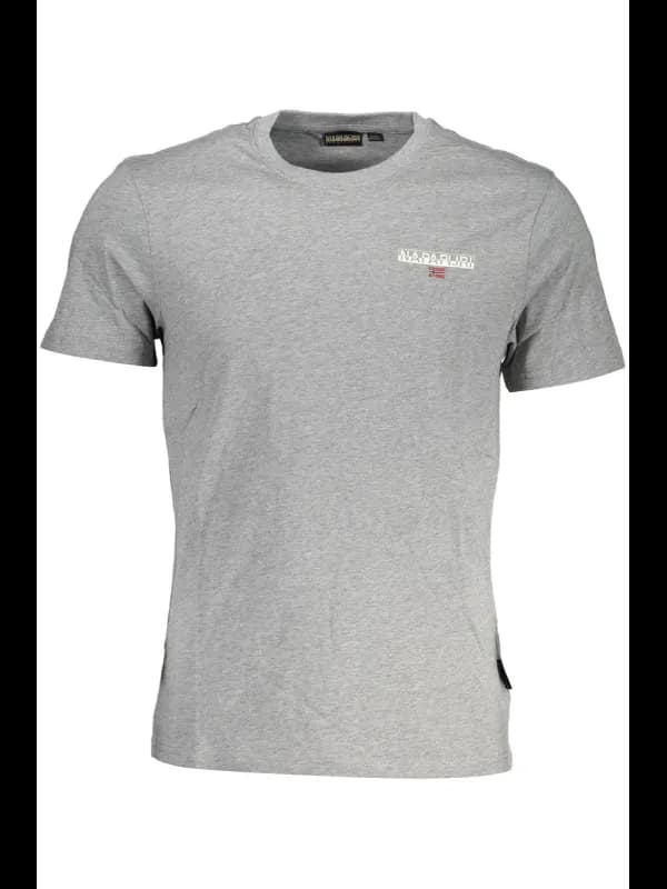 Napapijri Kurzarmshirt Rundhals Grau mit Print Logo, Größe 2XL