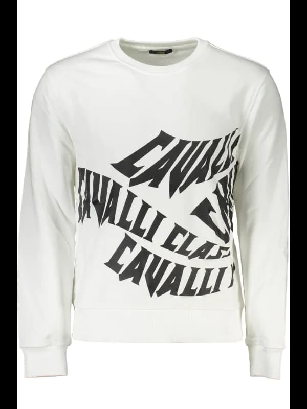 Cavalli Class Rundhals Sweatshirt Weiß Logo Druck, Größe 2XL