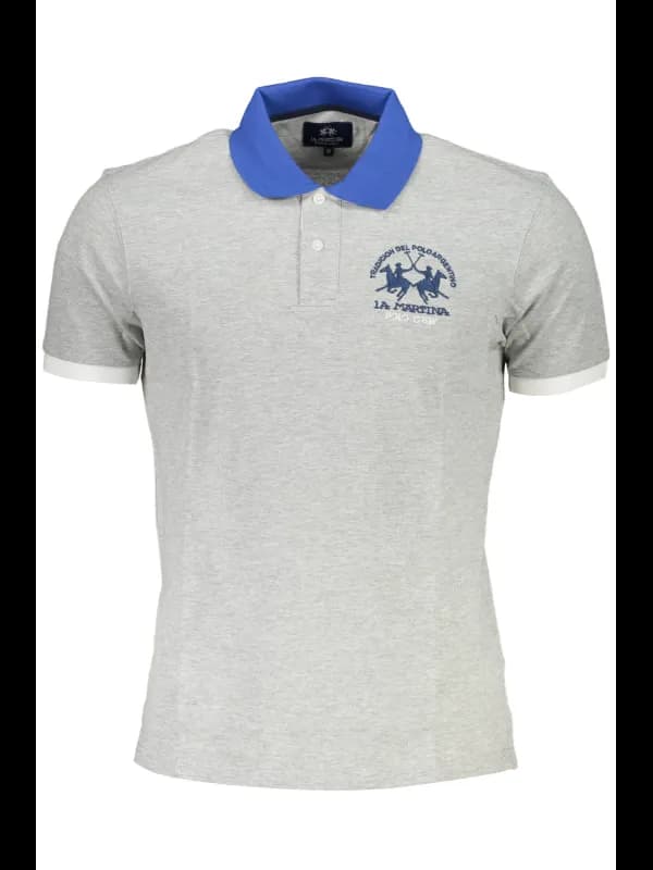 LA MARTINA Kurzarm Poloshirt Grau mit Logo Details, Größe 2XL