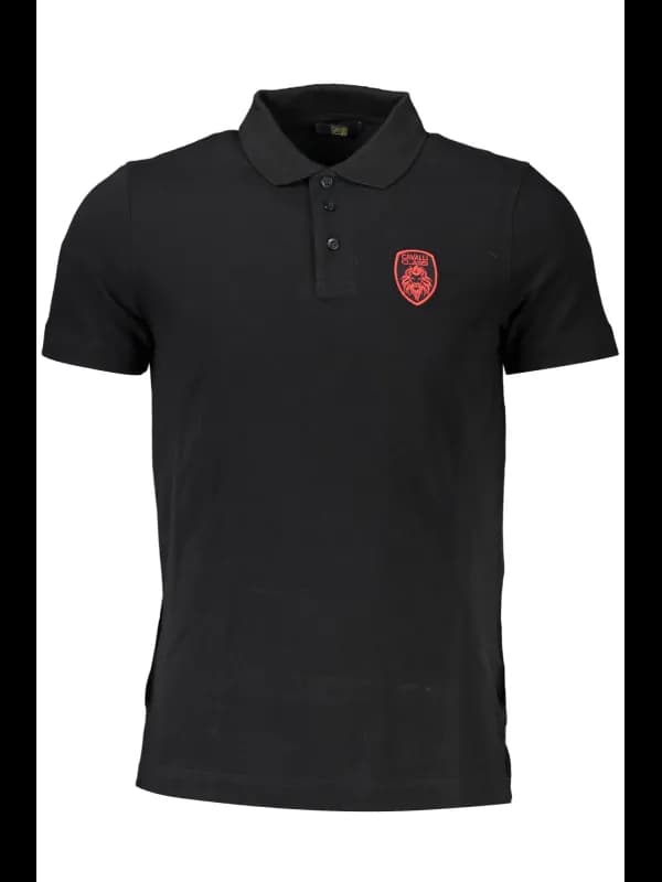 Cavalli Class Schwarz Poloshirt Kurzarm mit Stickerei, Größe M