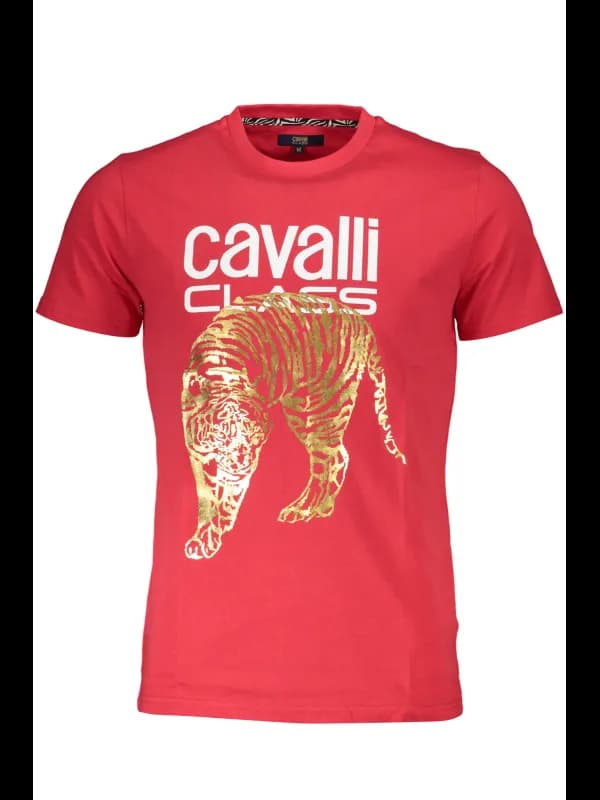 Cavalli Class Rotes Kurzarm TShirt mit Rundhals und Logo Dru, Größe XL