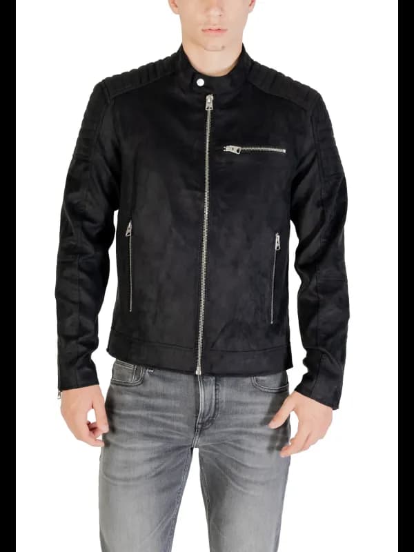 Only & Sons Herbst Winter Kunstleder Sakko Schwarz 488233, Größe M
