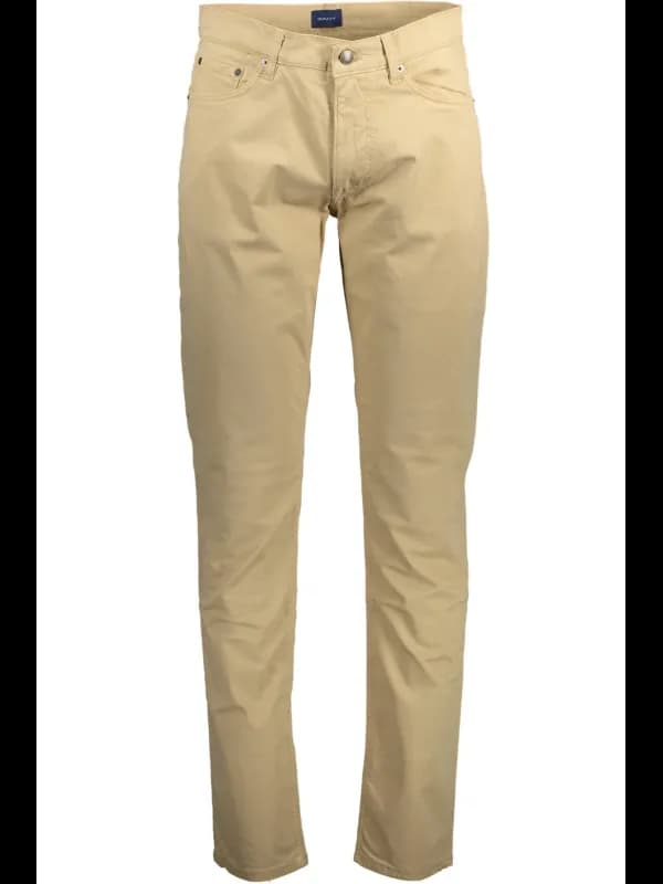 GANT Bio-Baumwollhose Beige mit 5 Taschen und Logo, Größe 35 L34