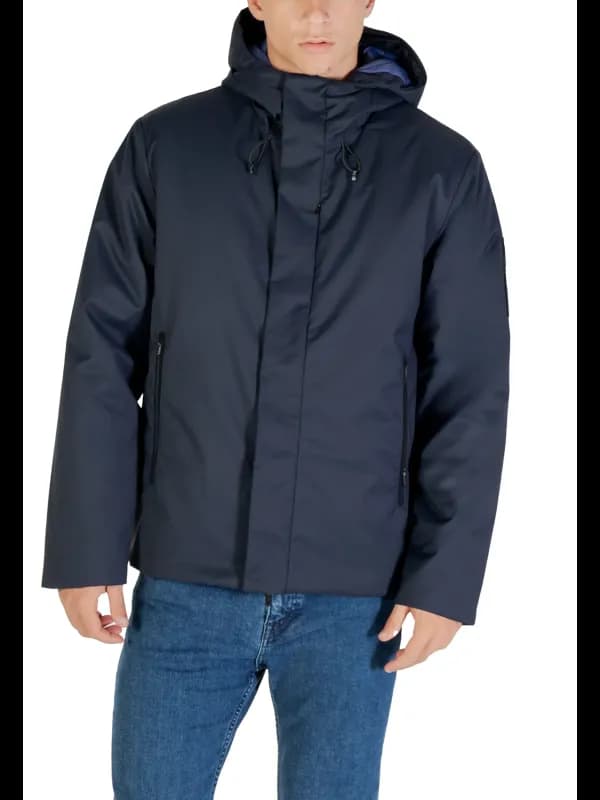 Ea7 Herrenjacke Blau mit Kapuze und Taschen, Größe XXL