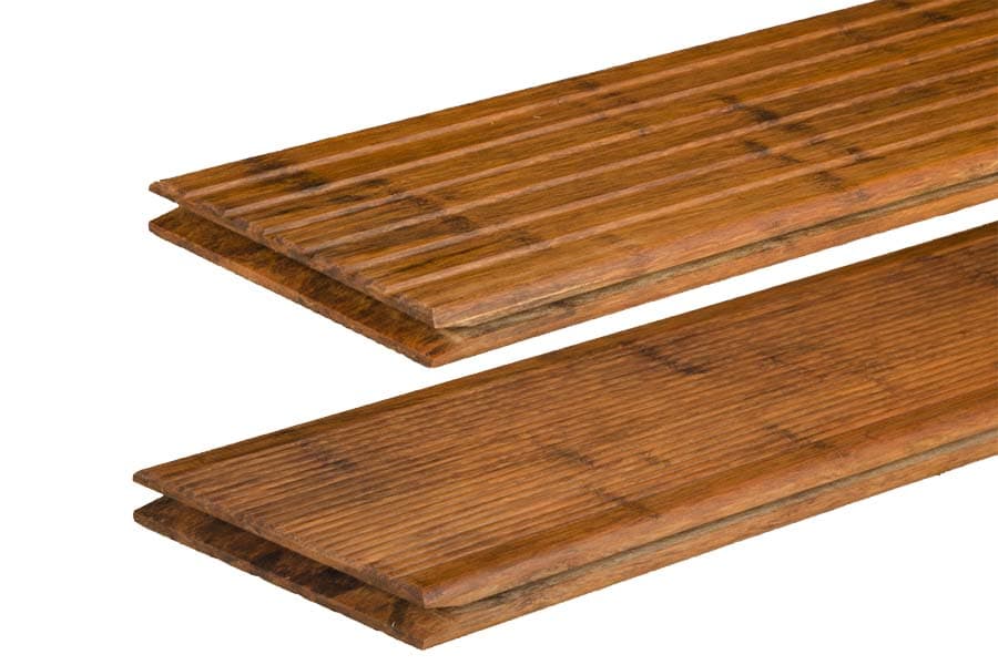 Lames de terrasse en bambou, finement striées / grossièrement rainurées, huilées, 20 mm (épaisseur) x 140 mm (largeur) x 2200 (longueur) mm