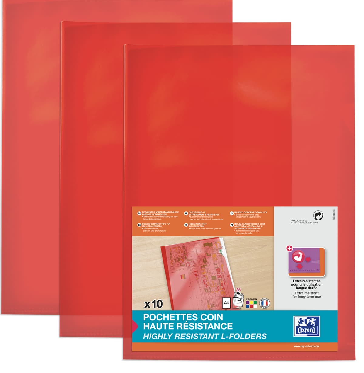 Oxford Sichthüllen, transparent, DIN A4, aus PVC, rot