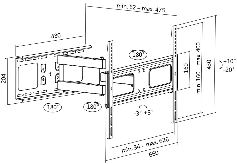 LogiLink TV-Wandhalterung Full Motion, für 96,98 - 177,8 cm