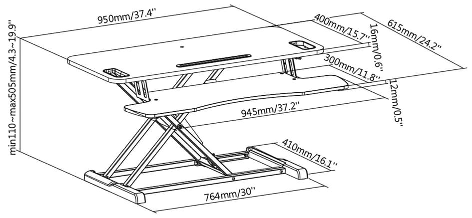 DIGITUS Sitz-Steh Workstation, höhenverstellbar 110 - 505 mm