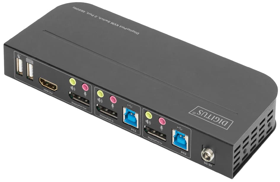DIGITUS KVM Switch, 2-Port, 2 x DP in, 1 x DP/HDMI out