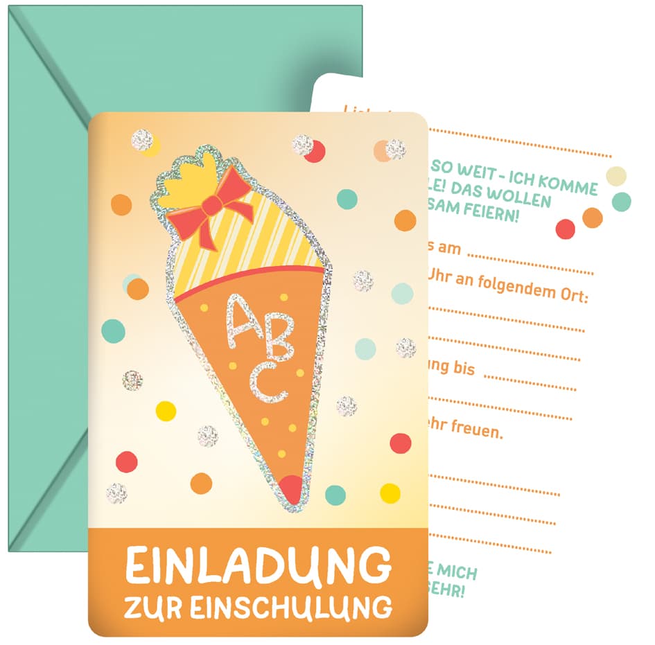 ROTH Einladungskarten-Set , Einschulung, mit Glitzereffekt