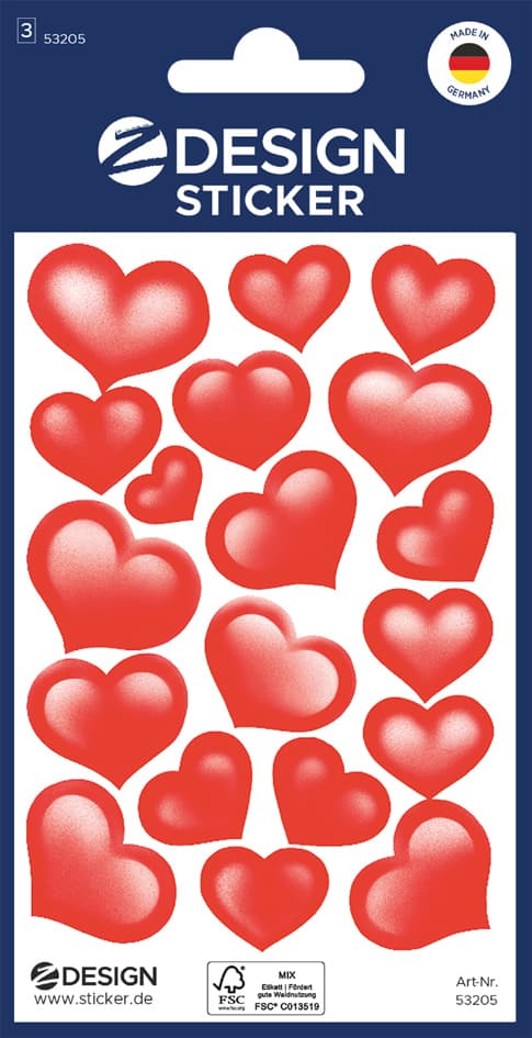 ZDesign CREATIVE Sticker , Herzen, , beglimmert, rot
