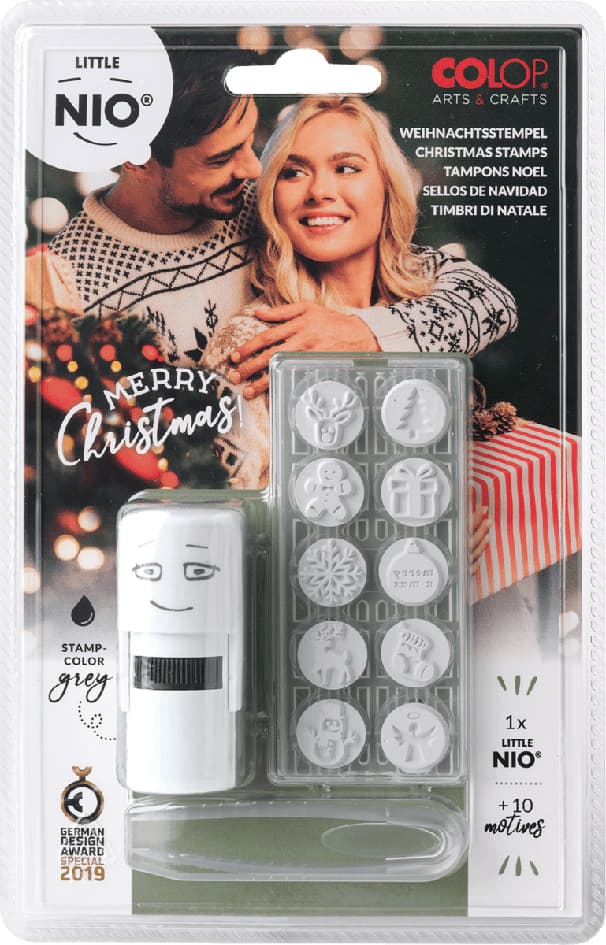 COLOP Motivstempel-Set , LITTLE NIO, Weihnachten, grau