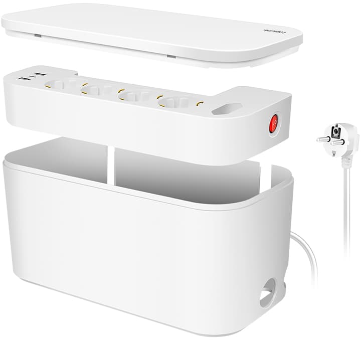 LogiLink Kabelbox mit Steckdosenleiste, 5-fach, weiß