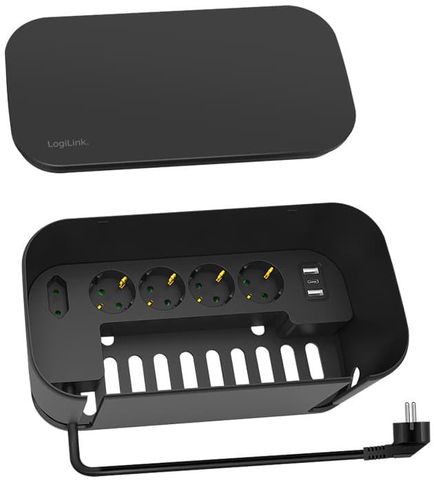 LogiLink Kabelbox mit Steckdosenleiste, 5-fach, schwarz