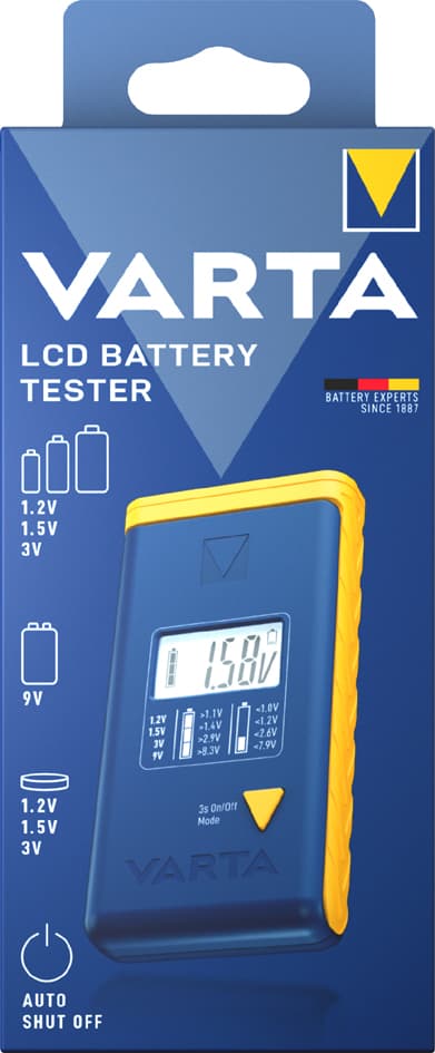 VARTA Batterie Tester, LCD-Display, blau / gelb