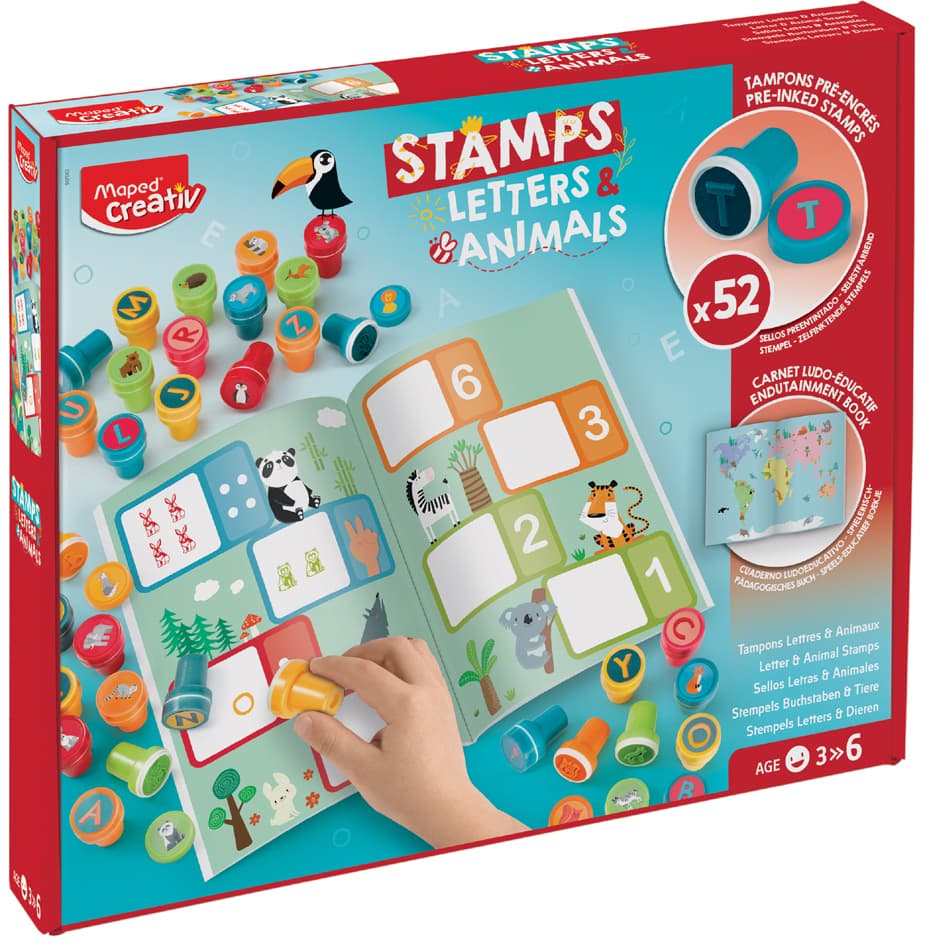 Maped Creativ Motivstempel-Set , BUCHSTABEN & TIERE, , Karton