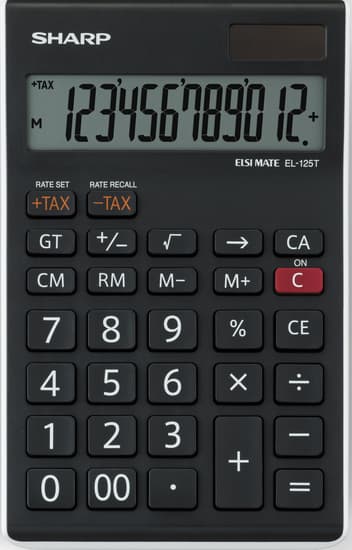 SHARP Tischrechner EL-125 TWH, Solar-/ Batteriebetrieb