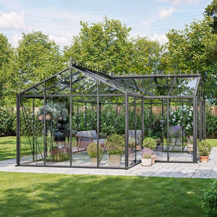 Trädgårdsväxthus i T-form – praktiskt och stilrent | T-växthus Orangeri – Bloomcabin
