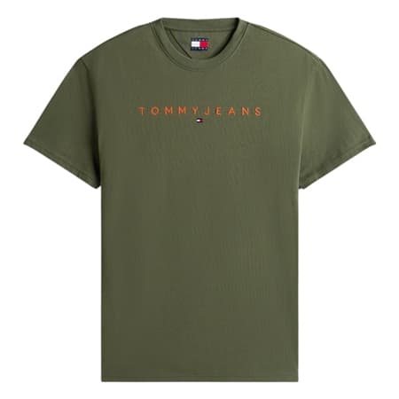 Tommy Jeans Linear Logo Embroidery Crew Neck T-Shirt - Green - XL