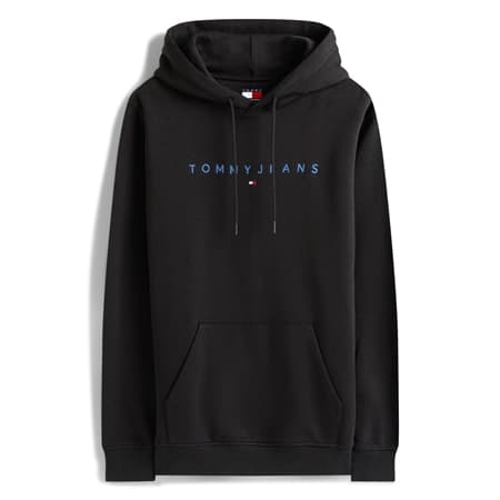 Tommy Jeans Linear Logo Embroidery Kangaroo Pocket Hoodie - Black - XL