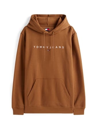Tommy Jeans Linear Logo Embroidery Kangaroo Pocket Hoodie - Brown - XS