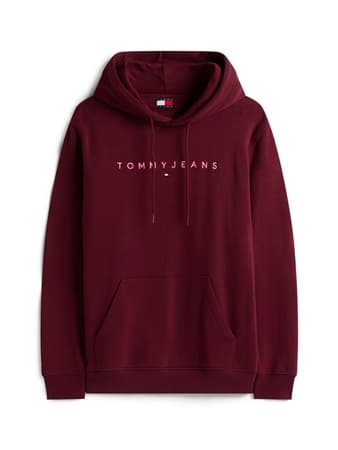 Tommy Jeans Linear Logo Embroidery Kangaroo Pocket Hoodie - Wine - XL