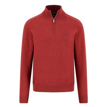 Fynch Hatton Troyer-Zip Supersoft Cotton Jumper - Red - XL
