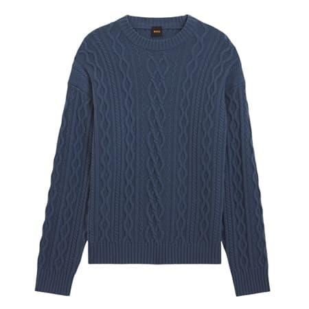Boss Kableto Crew Neck Sweater - Blue - XL