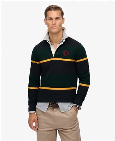 Superdry Vintage Athletic Stripe Rugby Top - Green - XL