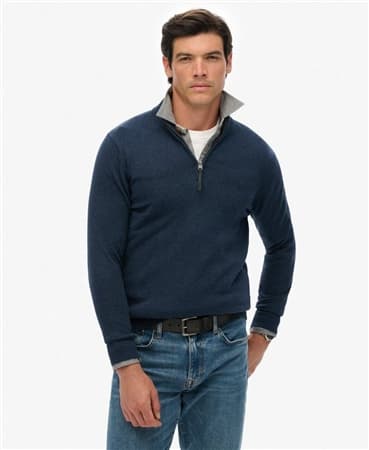 Superdry Essentials Cotton Half Zip Jumper - Navy - XL