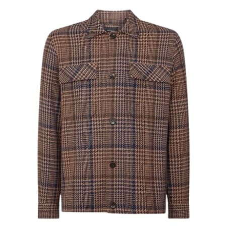 Remus Uomo Regular Fit Houndstooth Shacket - Brown - XL