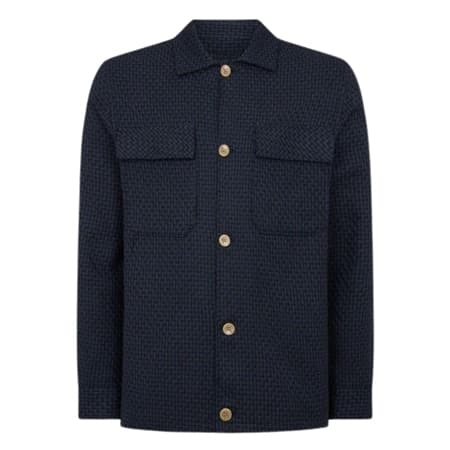 Remus Uomo Regular Fit Chevron Print Shacket - Navy - XL