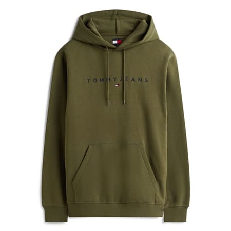 Tommy Jeans Linear Logo Embroidery Kangaroo Pocket Hoodie - Green - XS