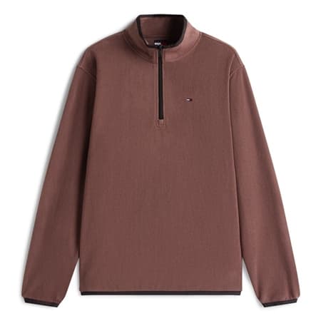 Tommy Jeans Flag Quarter-Zip Polar Fleece Sweatshirt - Brown - XS