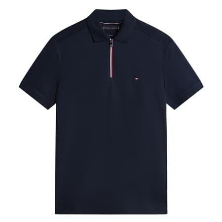 Tommy Hilfiger Liquid Cotton Interlock Knit Zipped Polo Shirt - Navy - XL
