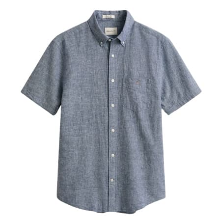 Gant Reg Cotton Linen Ss Shirt - Blue - XL