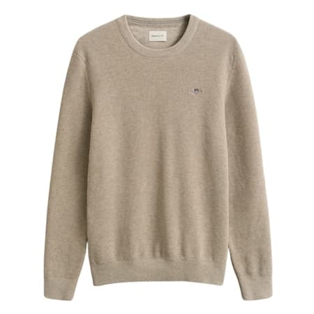 Gant Micro Textured Cotton Crew Neck Sweater - Beige - XL