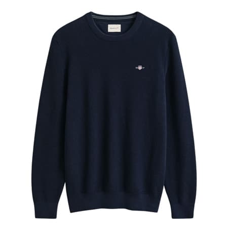 Gant Micro Textured Cotton Crew Neck Sweater - Dk Navy - XL