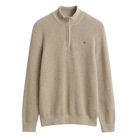 Gant Micro Textured Cotton Half Zip Sweater - Beige - XL