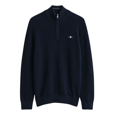 Gant Micro Textured Cotton Half Zip Sweater - Navy - XL