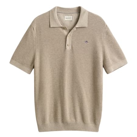 Gant Micro Textured Cotton Ss Polo Shirt - Beige - XL