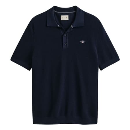 Gant Micro Textured Cotton Ss Polo Shirt - Navy - XL